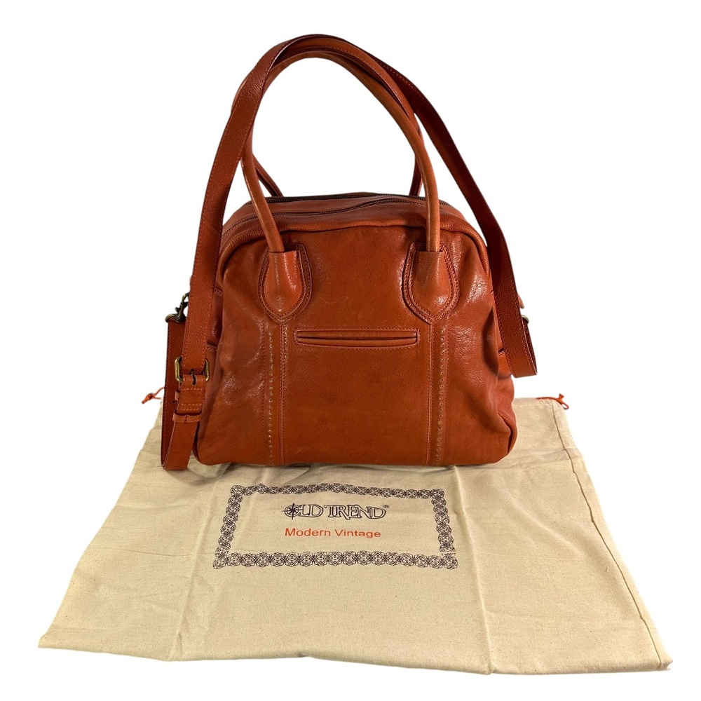 Genuine OLD TREND Tan Leather Hand Bag With Shoulder Strap and Duster